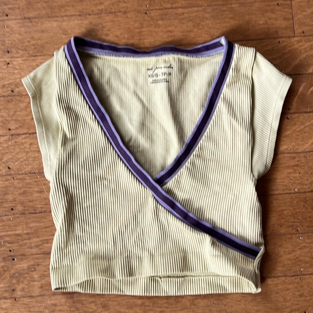 Urban outfitters out from under crossed crop XS/S, celery green w/ purple stripe